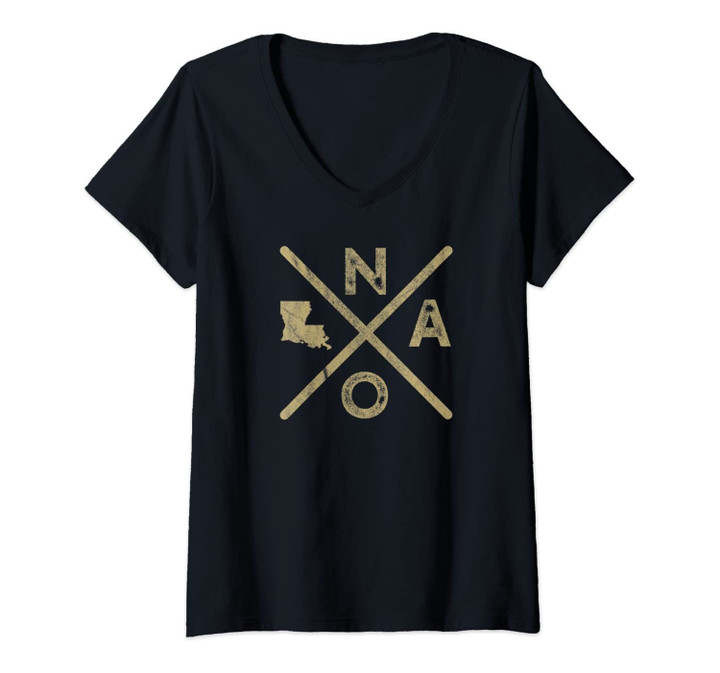Womens Vintage New Orleans Tshirt Vintage Nola X Tshirt Nola X La V-Neck T-Shirt