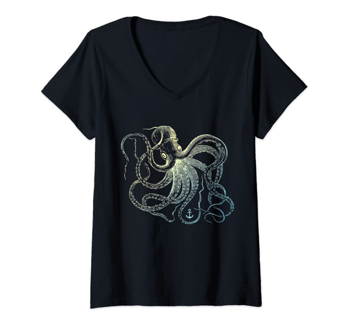 Womens Vintage Octopus Cool Marine Biologist Ocean Sea Life Gift #3 V-Neck T-Shirt