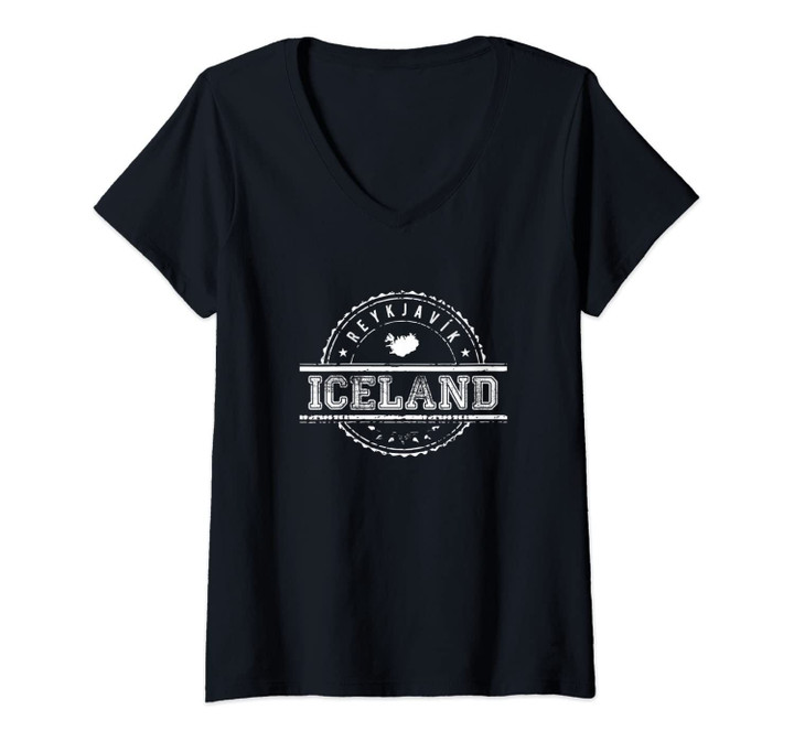 Womens Vintage Reykjavik Iceland V-Neck T-Shirt