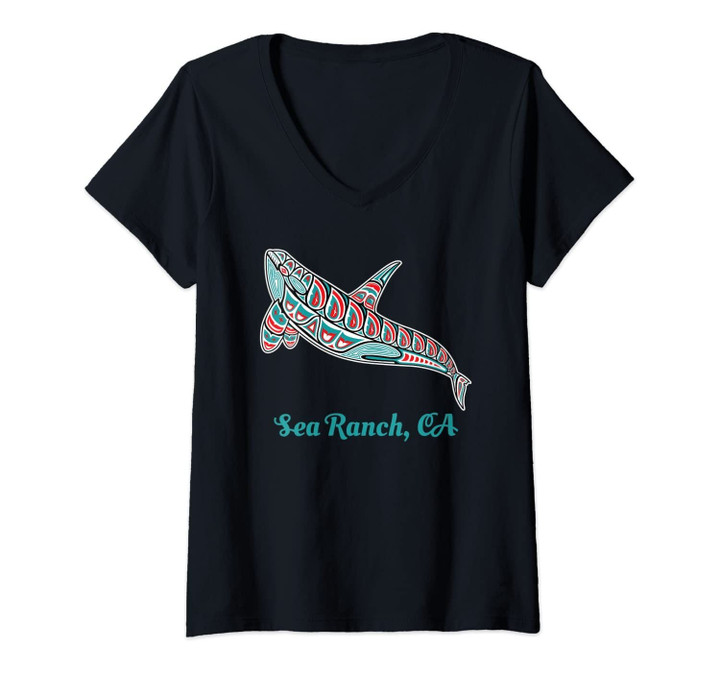 Womens Sea Ranch Ca Upward Orca Killer Whale Native American V-Neck T-Shirt