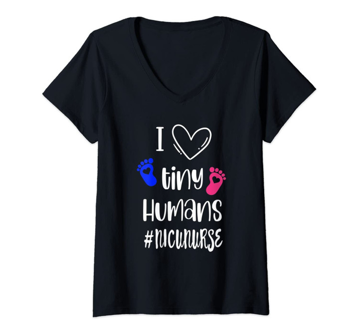 Womens I Love Tiny Humans Nicu Nurse Gift V-Neck T-Shirt