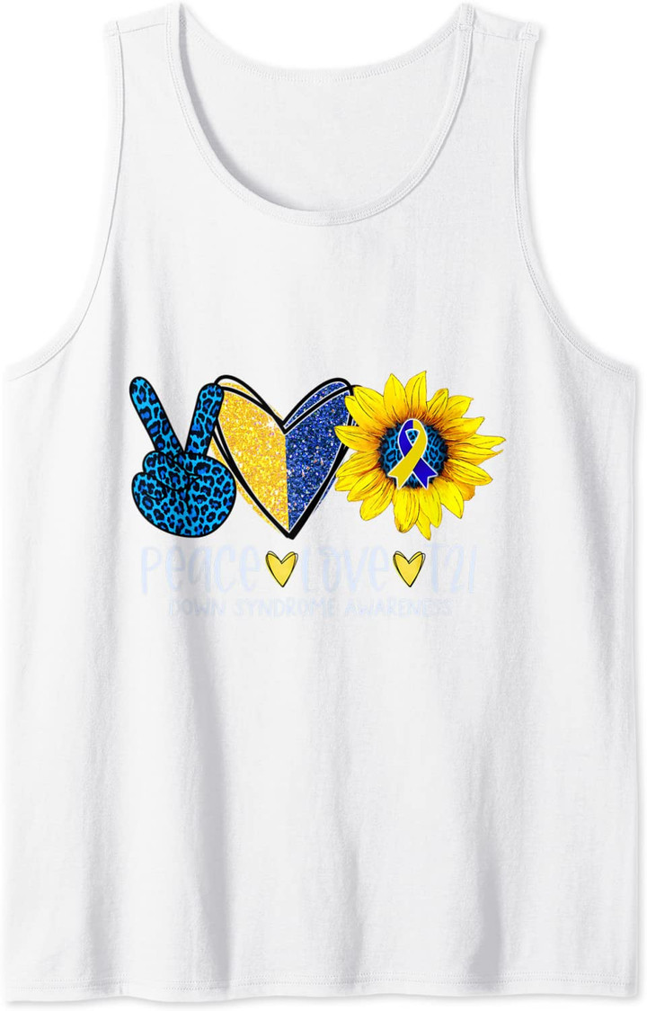 Peace Love T21 Blue Yellow Ribbon Down Syndrome Awareness Tank Top