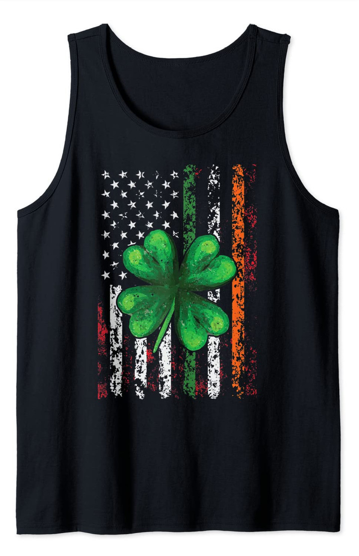 St. Patrick's Day Irish American Flag Shamrock Lucky Clover Tank Top