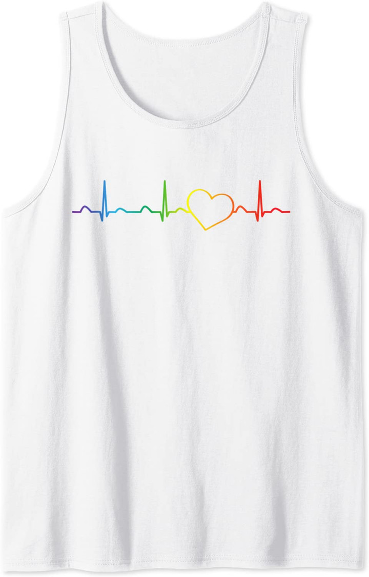 Rainbow Heartbeat Gay LGBTQ Pride Month Gift Tank Top