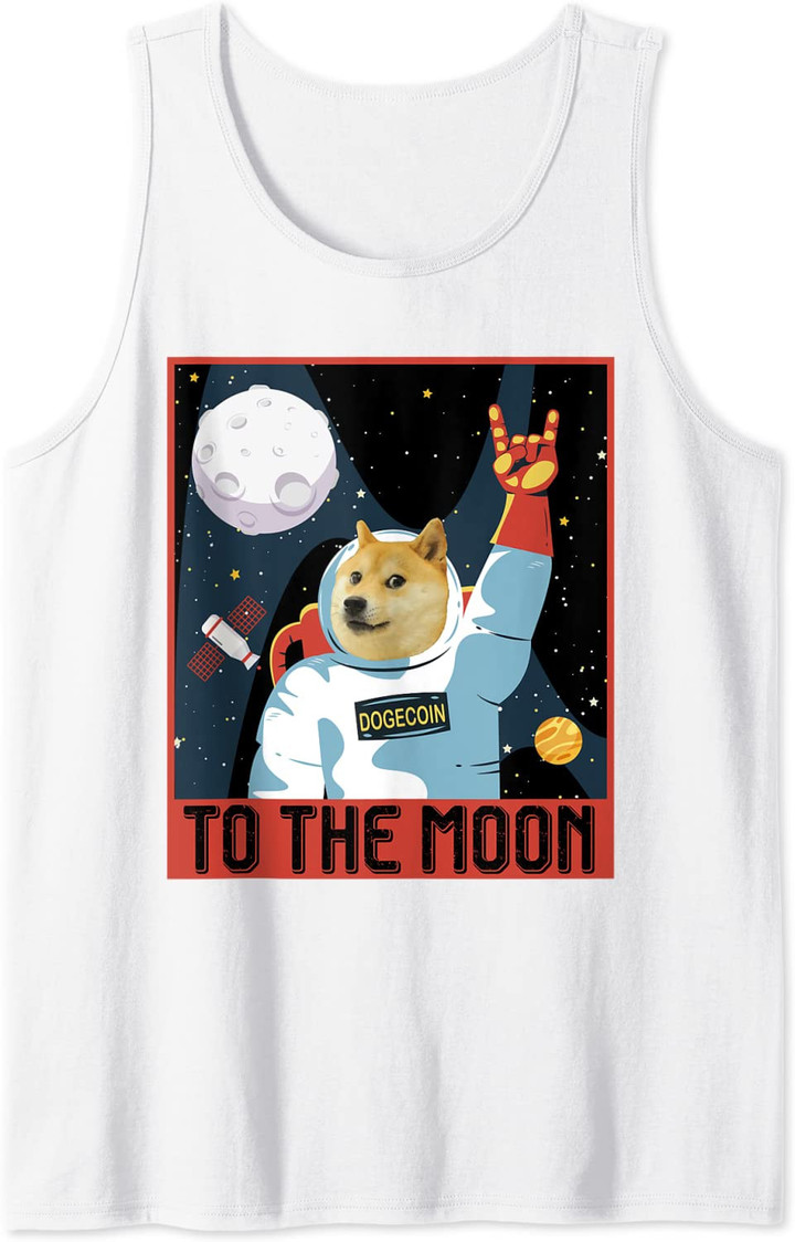 Dogecoin Cool men's Moon Astronaut Meme Crypto Doggy Miner Tank Top
