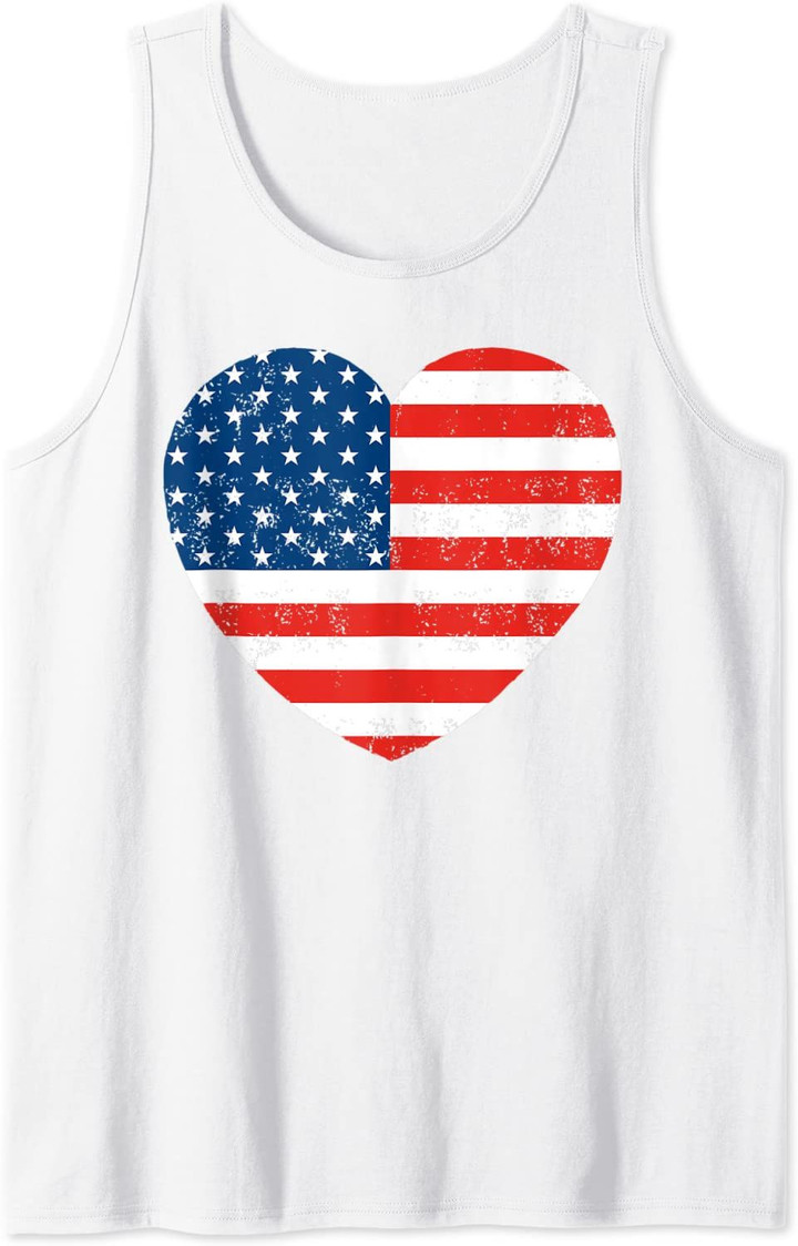 American Flag Heart 4th Of July USA Patriotic Tank Top