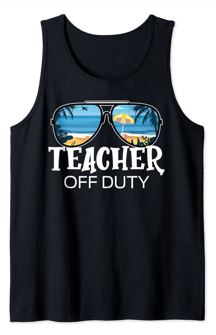 Teacher Off Duty Sunglasses Palm Tree Beach Sunset Tank Top
