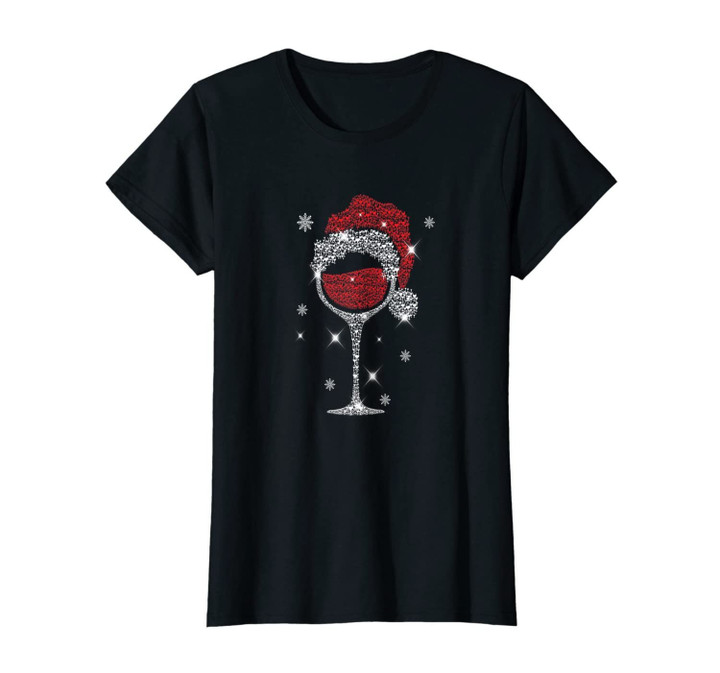 Womens Glass of Red Grape Wine Santa Hat Christmas Men Women gifts T-Shirt-2295916