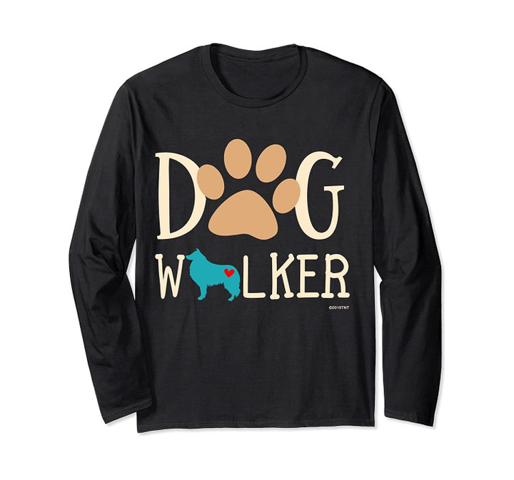 Dog Walker Dog and Paw Print With Heart Long Sleeve T-Shirt