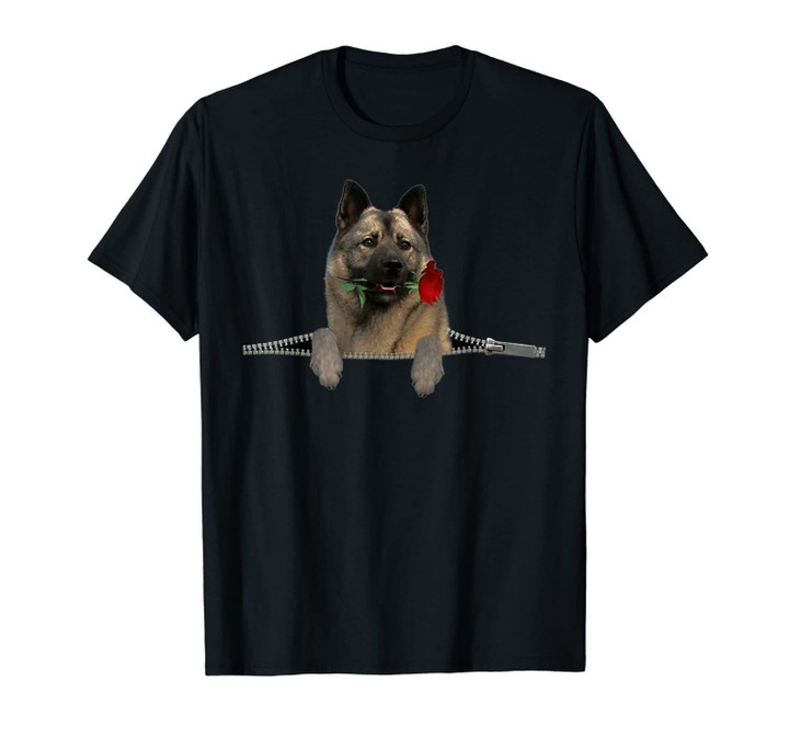 Funny Norwegian Elkhound Rose Zipper Dog Pocket Lover Gift T-Shirt-3102284