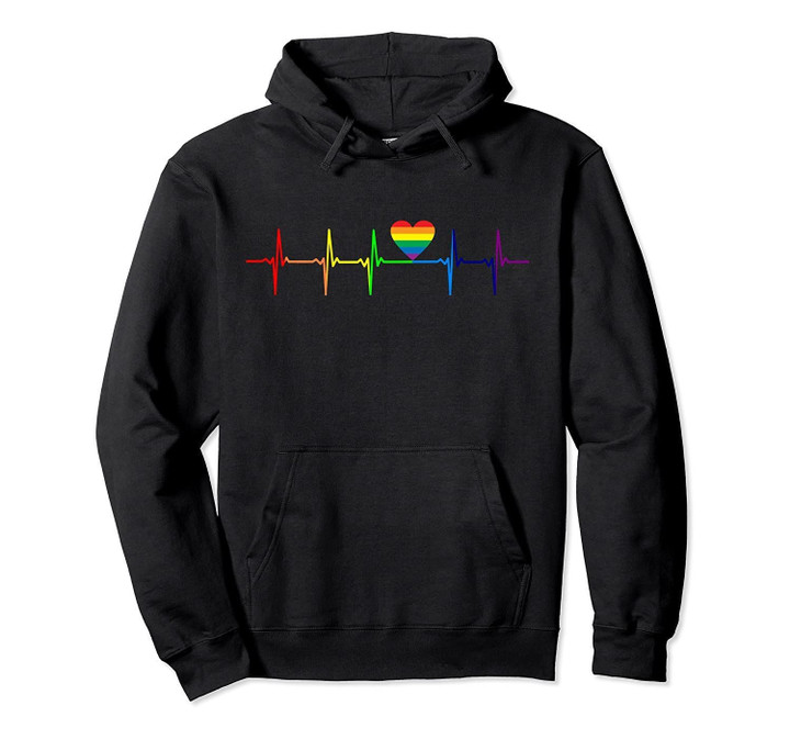 LGBT Rainbow Flag Heartbeat Hoodie Gay Lesbian Pride Tee