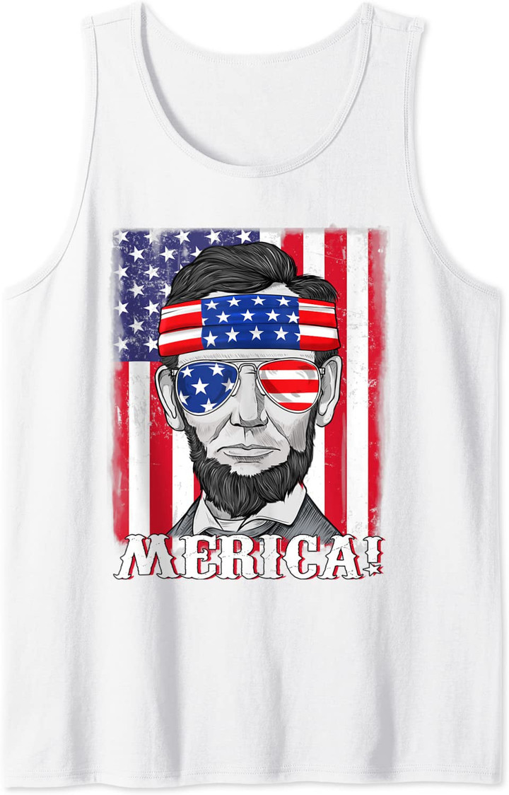 Abraham Lincoln 4th Of July Merica American Flag Tank Top
