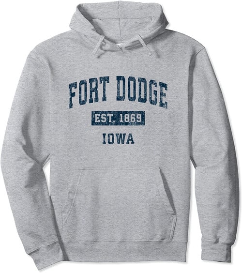 Fort Dodge Iowa Ia Vintage Sports Design Navy Print Pullover Hoodie