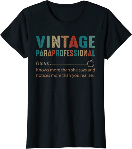 Womens Paraprofessional Noun Vintage Retro Style 60s 70s 80s Gift T-Shirt