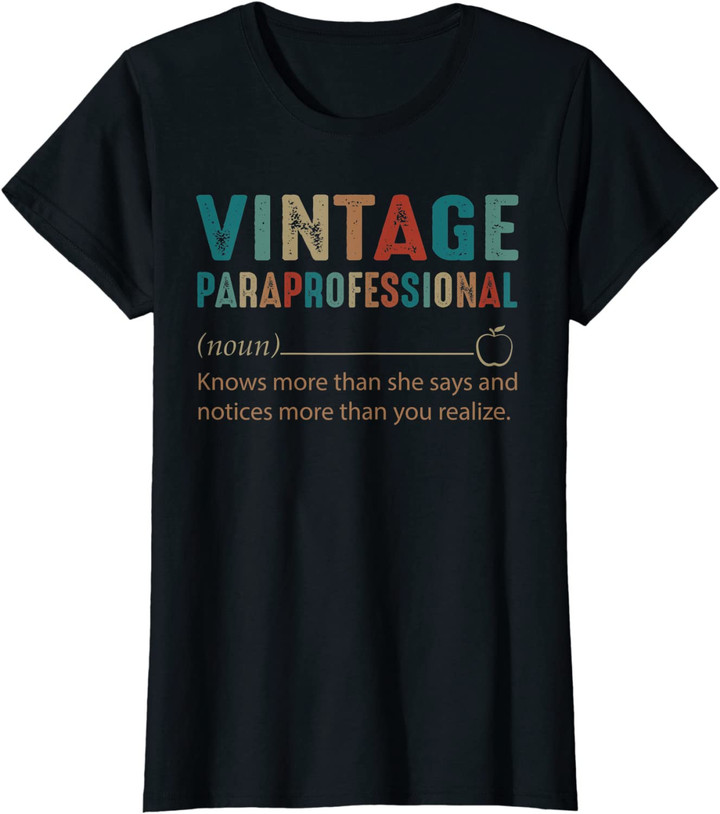 Womens Paraprofessional Noun Vintage Retro Style 60s 70s 80s Gift T-Shirt