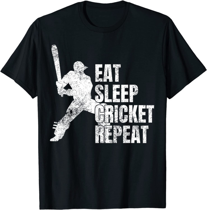 Distressed Cricket Fan Lover Gifts Eat Sleep Cricket Repeat T-Shirt