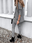 Houndstooth Print Slim-Fit Blazers Trousers Two-Piece Set