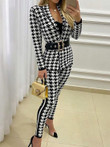 Houndstooth Print Jacket & Pants Two-Piece Set