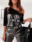 Lettering Long Sleeve Leather Pants Two Piece Set