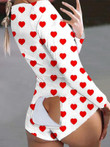 Heart Print Button Flap Long Sleeve Pajamas