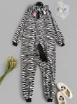 Fluffy Button Front Fleece Zebra Onesie Pajamas