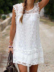 Elegant Solid Color Lace Sleeveless Dress