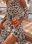 Middle-sleeve Leopard Print Halterneck Dress