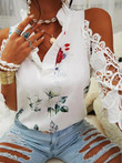 Floral Print Off-Shoulder Lace Stitching Long Sleeves Blouses