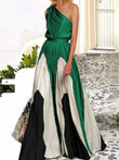 Elegant One Shoulder Colorblock A Line Prom Dress