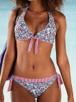 Floral Print Knotted Halter Bikini Two-piece Swimsuit