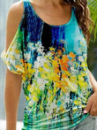 Floral Print Short Sleeve Off The Shoulder Casual T-Shirt