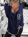 V-Neck Leopard Stitching Pullover Long Sleeve T-Shirt