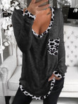 V-Neck Leopard Stitching Pullover Long Sleeve T-Shirt