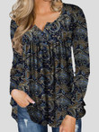 Vintage Printed Button Long Sleeve T-Shirt