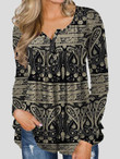 Vintage Printed Button Long Sleeve T-Shirt