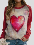 Round Neck Heart-Shaped Print Long Sleeve T-Shirt