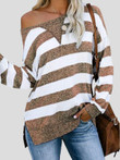 Loose Striped Long Sleeve Split T-Shirt
