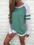 Three-Color Striped Round Neck Long Sleeve T-Shirt