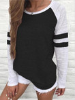 Three-Color Striped Round Neck Long Sleeve T-Shirt