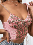 Embroidered Flower Belted Tank Top