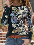Round Neck Floral Print Long Sleeve T-Shirt