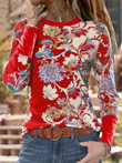 Round Neck Floral Print Long Sleeve T-Shirt