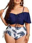 Plus Size Strappy Ruffled Drawstring Two-piece Swimsuit