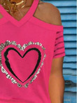 Summer V-neck Strapless Love Print T-shirt