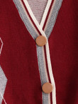 V Neck Button Up Argyle Cardigan Vest