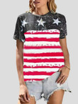 Striped Star Print Casual Short-sleeved T-shirt