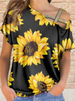 Sunflower Print Off-shoulder T-shirt