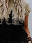 Tree Print Round Neck Short Sleeve T-shirt