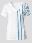 Striped V-neck Short-sleeved T-shirt