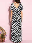 V-neck Open Back Zebra Printed Dress